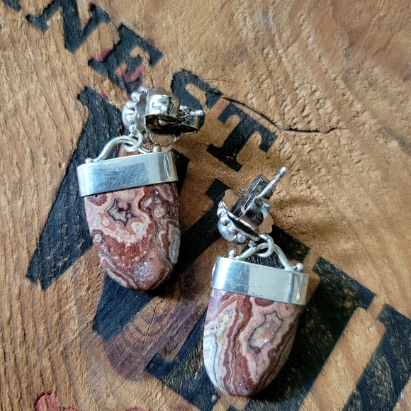 Red Crazy Lace Agate and Garnet Drop Earrings - Picture 4 of 6